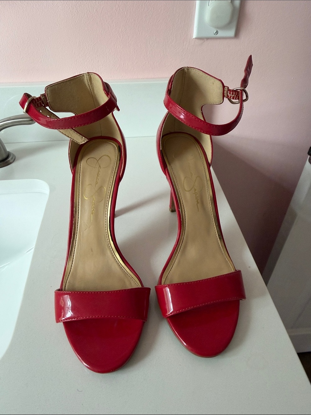 Jessica Simpson Cherry Red Patent Ankle-Strap Heels